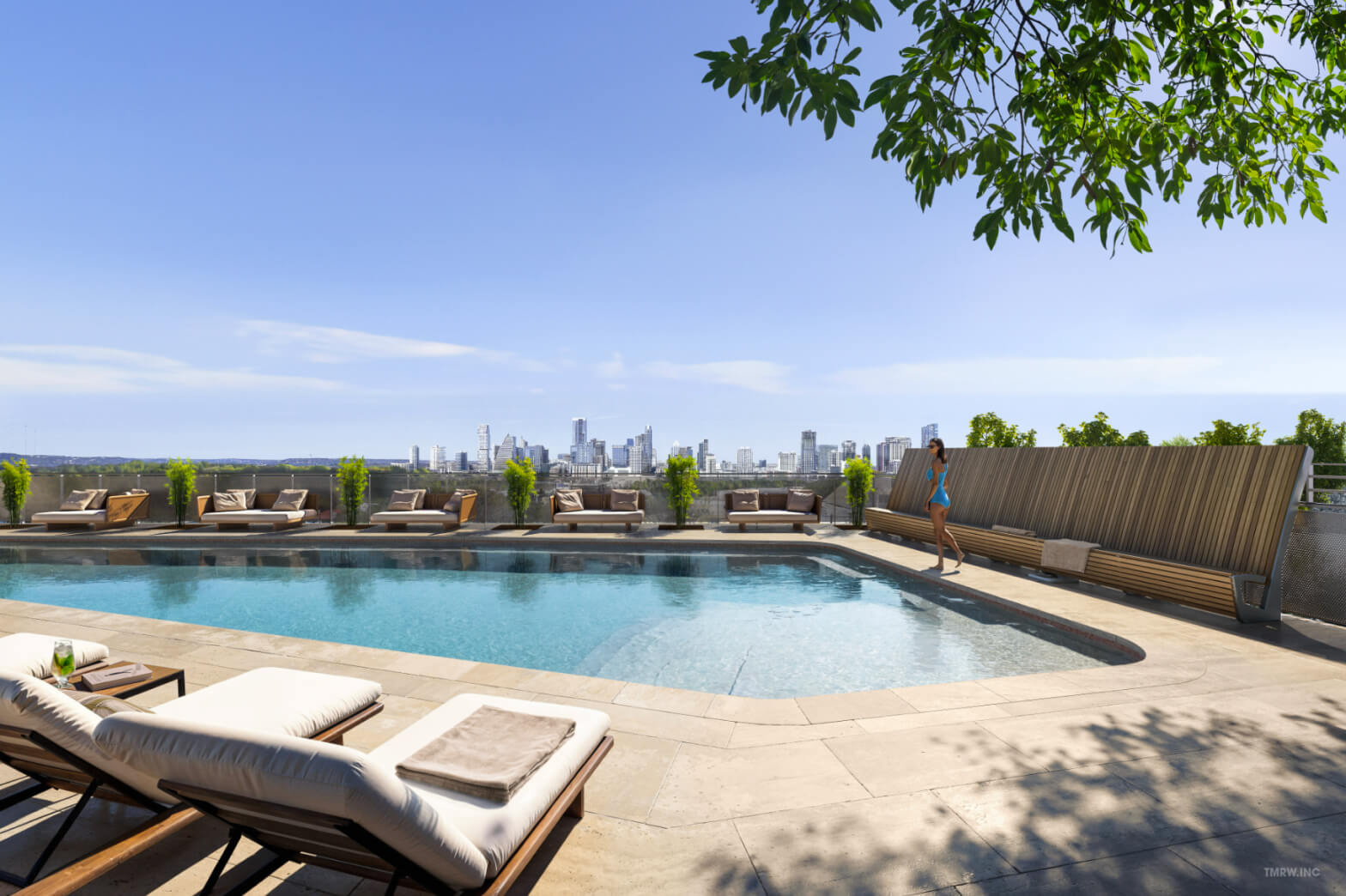 Amenity render of the pool at Leland South Congress