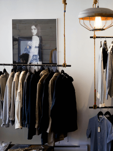 Men's clothing rack at a South Congress Austin retail store