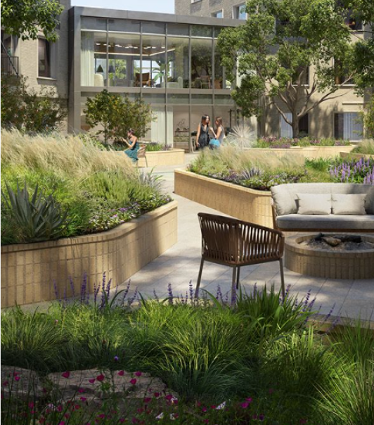 Close up render of owner's garden at Leland South Congress