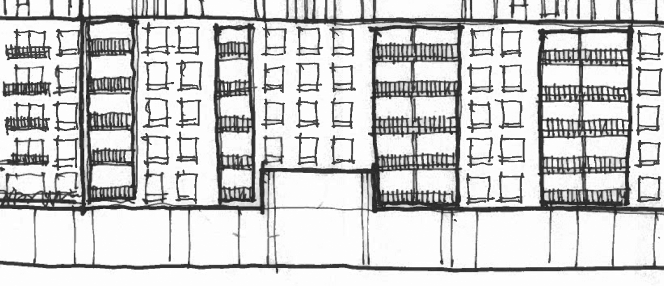 Hand drawn exterior elevation sketch of Leland South Congress