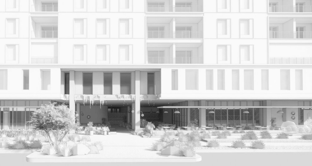 White box render of paseo at Leland South Congress